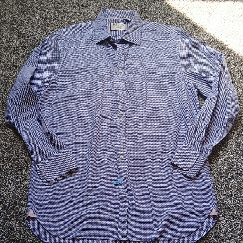 Thomas Pink Casual Button Down Shirt in Blue and White